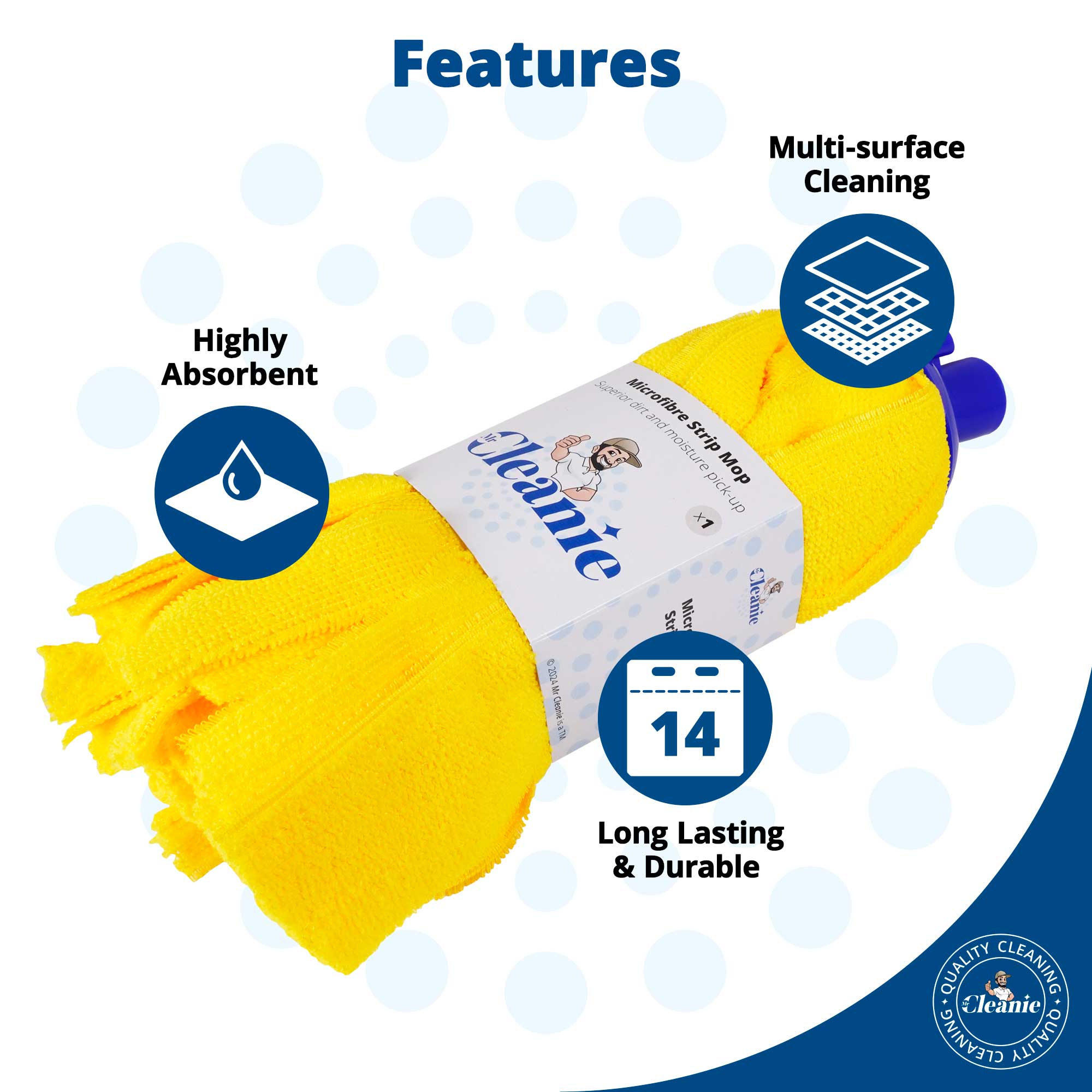 Mr Cleanie Microfibre Strip Mop Replacement Head for Household Cleaning Kitchen Bathroom