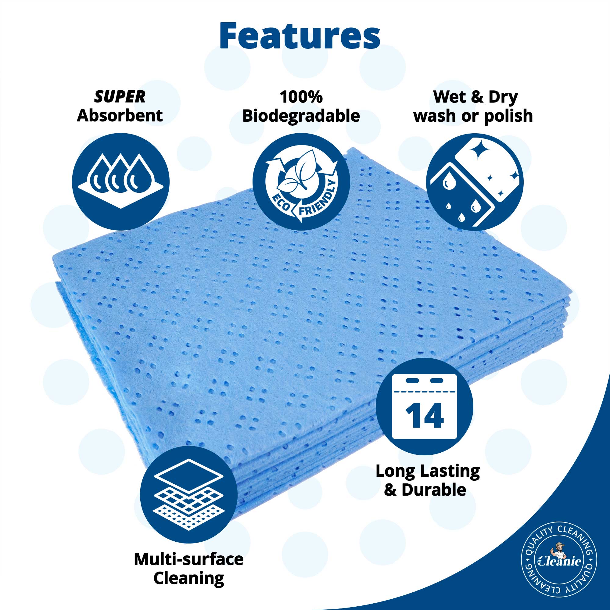 Mr Cleanie Super Absorbent Perforated Household Cleaning Cloths 100% Biodegradable 10-Pack