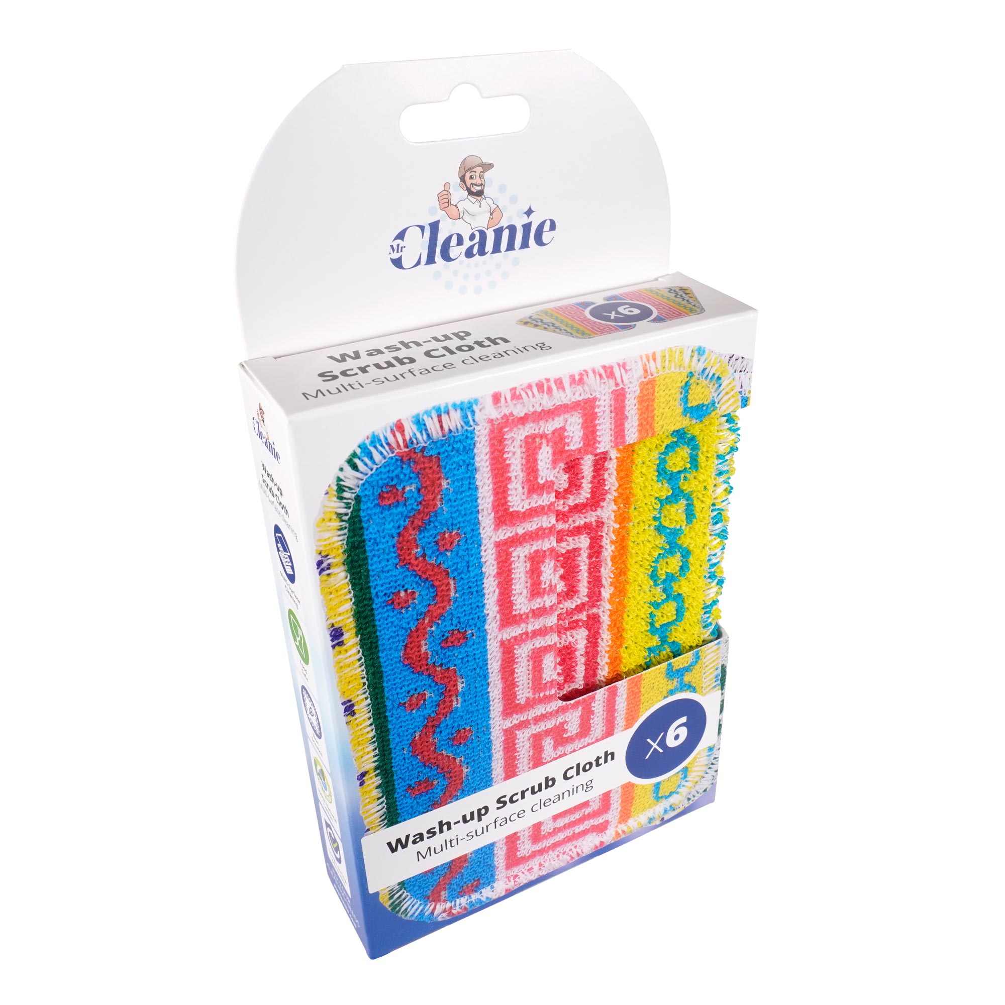 Mr Cleanie 6-Pack Scrub Cloths Multipurpose Non-Scratch Eco Friendly Cotton Dish Washing Up Scourer for Kitchen and Household Cleaning Dishwasher Safe Reusable
